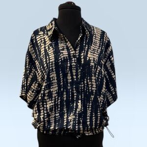 Joh. Navy and Cream Abstract Tie-Dye Button-Down Top